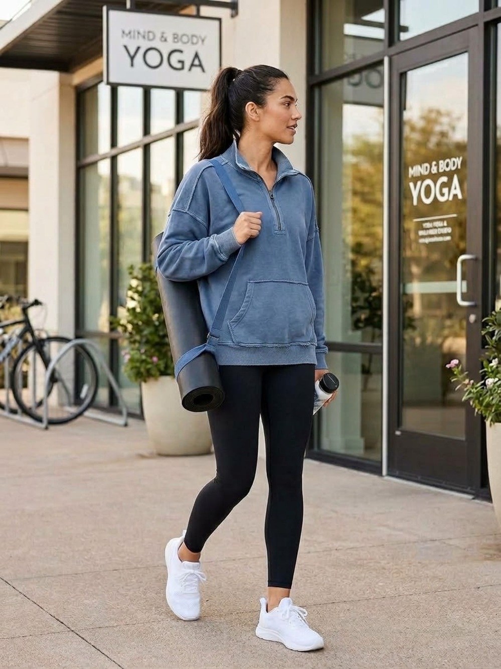 aerie Washed Blue Quarter-Zip Pullover Hoodie Size M